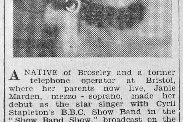 A report in the Wellington Journal and Shrewsbury News of August 6, 1955. Janie appeared on many television variety shows with a career which peaked in the 1960s. 