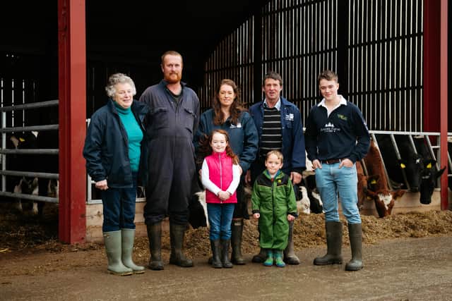 Hannah and family have all pitched in since the sudden loss of Graham. From left: Hannah's mother-in-law Hazel Butter, Scott Pearson, Olivia Potter, seven, Hannah Potter, Neil Preece, Giles Potter, four, and family friend Jack Jones