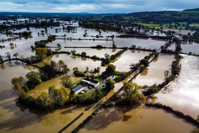 Flooded fields in Powys  