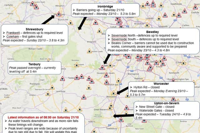Environment Agency map shows expected river peaks. Graphic: @EnvAgencyMids