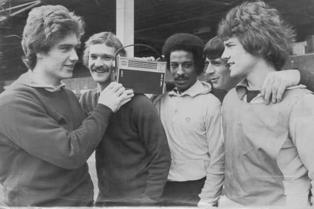 Tony Godden, Alistair Robertson, Brendon Batson, John Osborne and Bryan Robson listen to a cup draw in 1978.