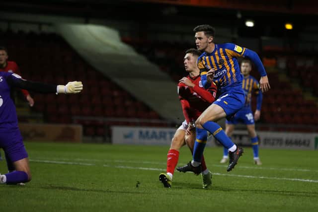 Ryan Barnett netting for Shrewsbury Town at Crewe (AMA)