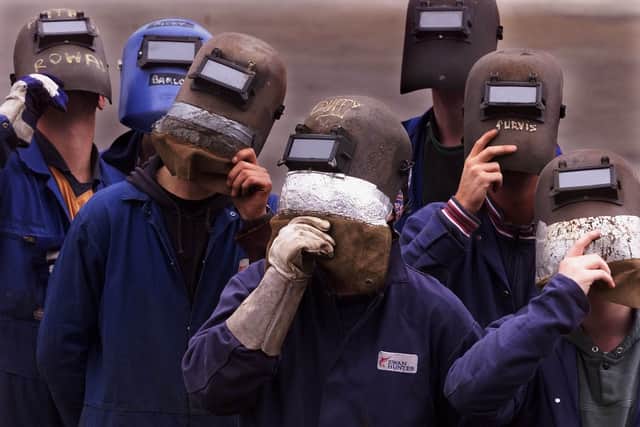 Welders in Newcastle preparing for the total solar eclipse Wednesday August 10, 1999. PA photo: Owen Humphreys