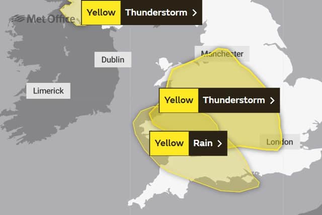 The Met Office's yellow weather warnings for the UK for Monday.