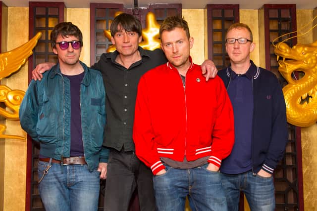 Blur (left to right), , who have been announced as the headline band for British Summertime Hyde Park 2015, at a photocall at the Golden Phoenix restaurant, in Chinatown, London. PRESS ASSOCIATION Photo. Picture date: Thursday February 19, 2015. Photo credit should read: Dominic Lipinski/PA Wire