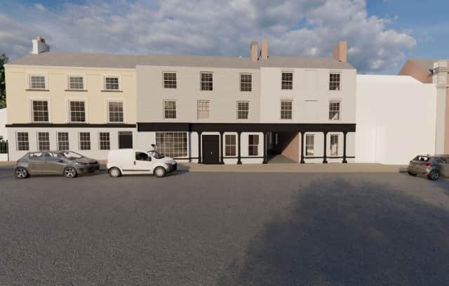 Plans would see vehicular access created through one of the listed buildings. Photo: Base Architecture & Design Ltd.