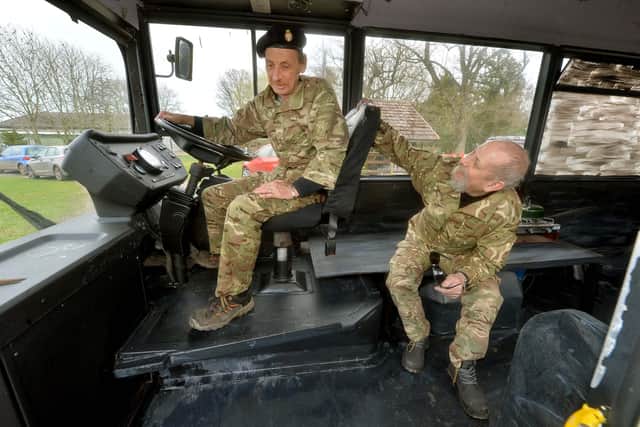 Ian Pierce and Tony Evans on their Lucky Man bus