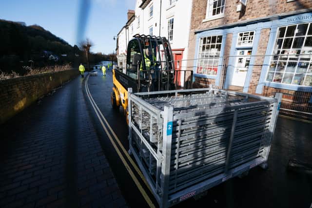 Flood barriers go up in Ironbridge with more rain on the way