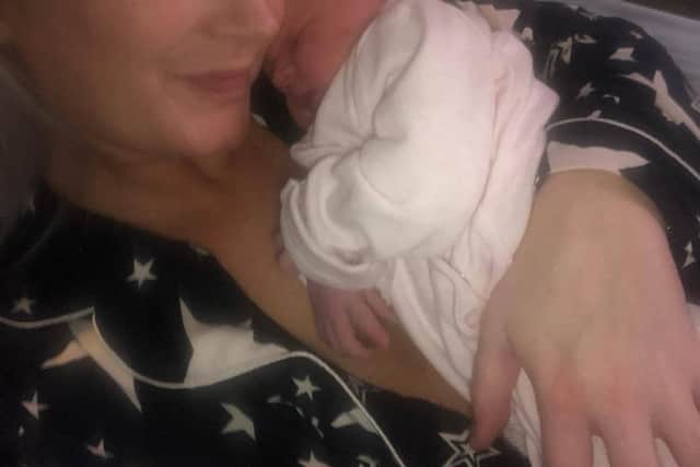 Hannah with baby Ruby, who she gave birth to on her own drive after being turned away from Walsall Manor Hospital
