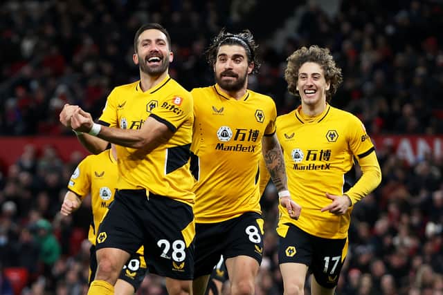 Joao Moutnho scores the winner in Wolves' first game of 2022 at Manchester United (Getty)