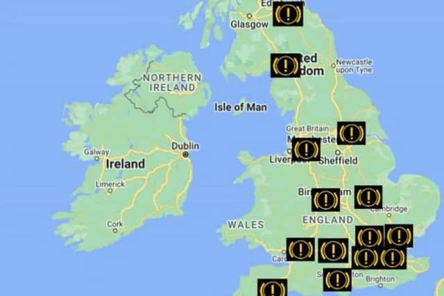 The AA traffic warnings map (Image: AA)