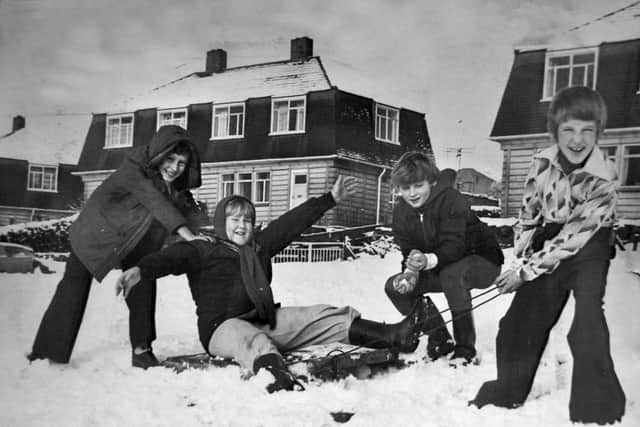 Youngsters at Clee Hill, near Ludlow, January 1978