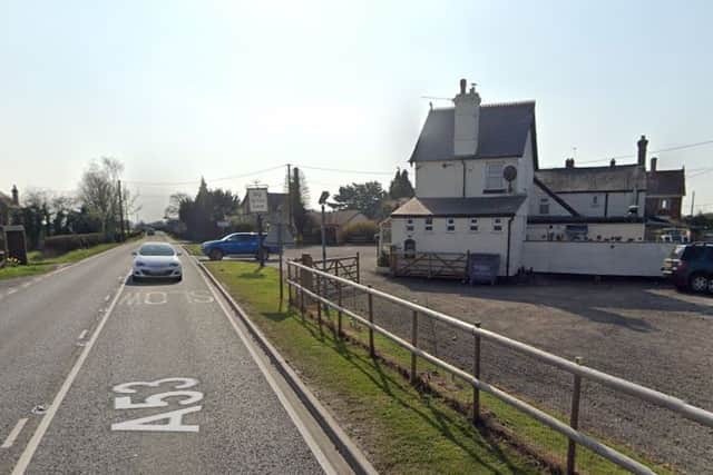 The fatal crash happened on the A53, close the Dog in the Lane pub, at Upper Astley. Photo: Google.