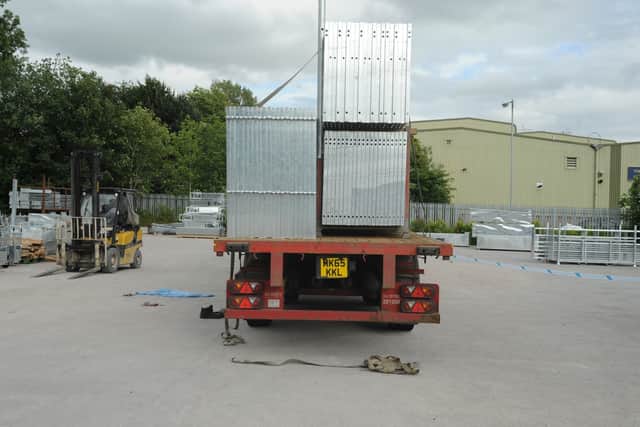 The lorry carrying still gates that was being unloaded by Andrew Bayley-Machin when he was killed. Photo: Health & Safety Executive