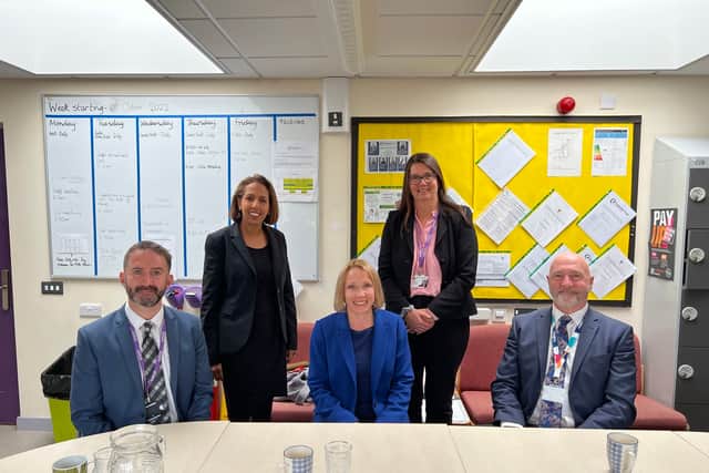 Pictured at St Mary’s Primary School in Shawbury are, from left deputy headteacher Matthew Walker, Lib Dem education spokesperson Munira Wilson, North Shropshire MP Helen Morgan, headteacher Sarah North and Empower Academy Trust CEO Ian Nurser