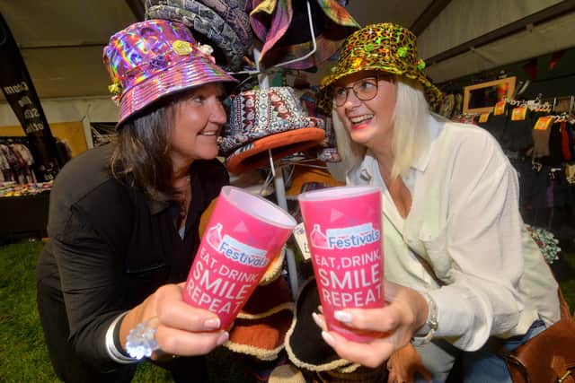 Rocking the bucket hat look is: Kay Plummer and Karen Lawrence from Essex..