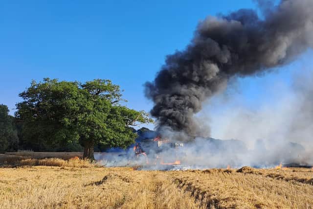 Combine harvester fire near Wem. Pic: Soulton Hall