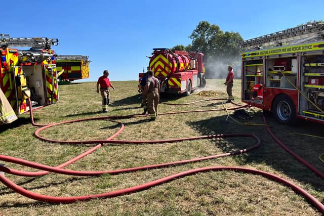 Crews from Hereford Fire & Rescue attending the crop fire in Tenbury Wells