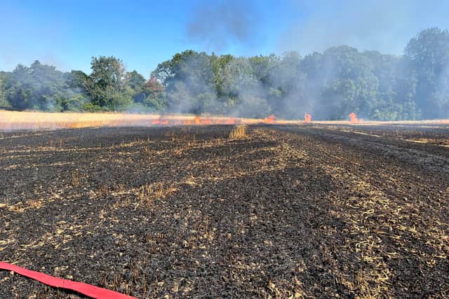 Crews from Hereford Fire & Rescue attending the crop fire in Tenbury Wells