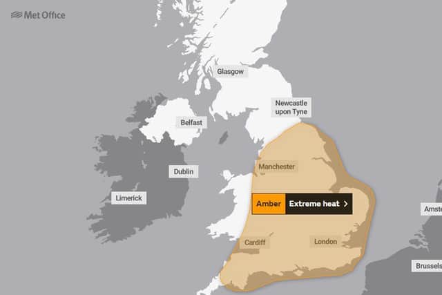 The amber weather warning for extreme heat. Image: Met Office