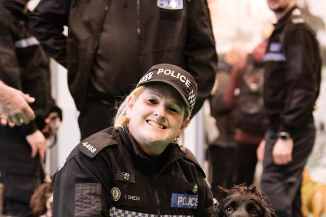 PC Sue Cheek with Trev at the West Midlands Police stand