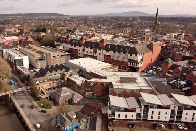 An aerial view of the area set to be redeveloped, pictured before this week's flooding