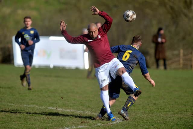 Challenging for a header against the Harlescott opposition