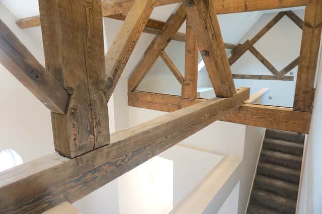 Wooden beams feature in the church's interior.