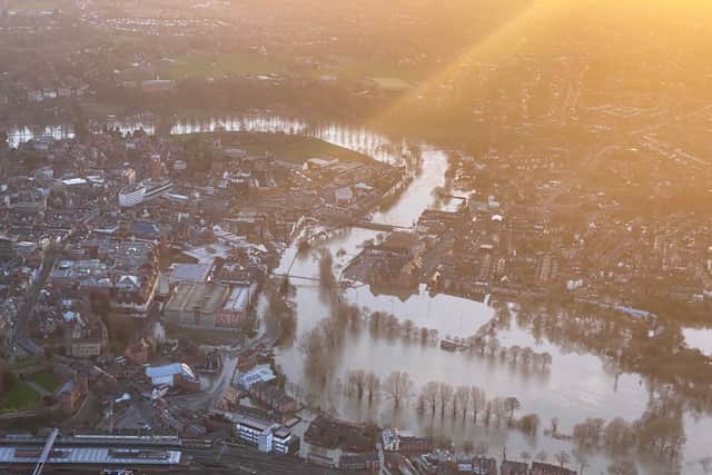 Shrewsbury's February 2022 flooding viewed from the air. Photo: Bruce Buglass