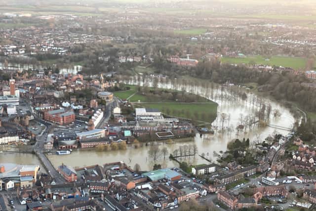 The river took over much of The Quarry as it only narrowly passed under Welsh Bridge. Photo: Bruce Buglass