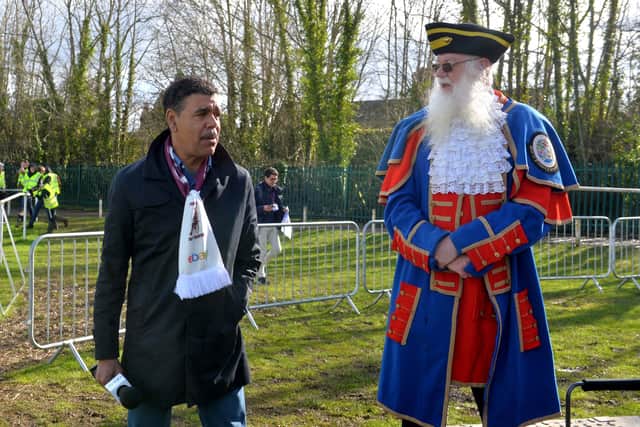 Chris Kamara and the town crier Martin Wood