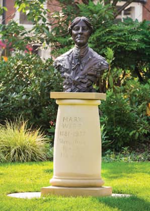The bust of Mary Webb outside Shrewsbury library.