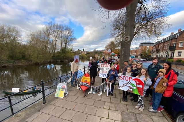 Up Sewage Creek campaigners have held protests about sewage being discharged into the River Severn