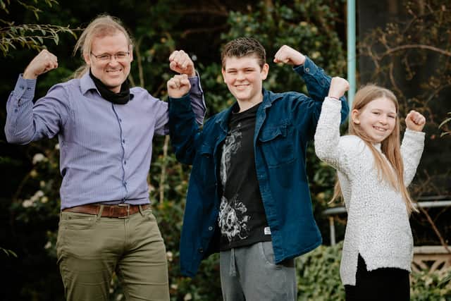 Alfie Rixon with his Father Daniel Rixon and 12- year-old sister Elizabeth Rixon
