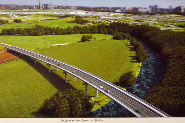 Artist's impression of the North West Relief Road over the river Severn at Shelton
