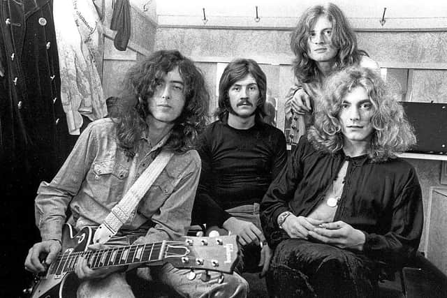 (NO SUB AGENCIES IN UK, FRANCE, GERMANY, HOLLAND, SWEDEN, FINLAND, JAPAN.)    Led Zeppelin (Jimmy Page, John Bonham, John Paul Jones, Robert Plant) 1969 during Led Zeppelin File Photos at the Led Zeppelin File Photos in Various, United Kingdom.  (Photo by