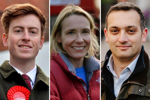 From left: Labour's Ben Wood; Liberal Democrat Helen Morgan; and Conservative Dr Neil Shastri-Hurst