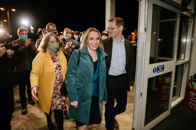 Victorious election candidate Helen Morgan at Shrewsbury Sports Village
