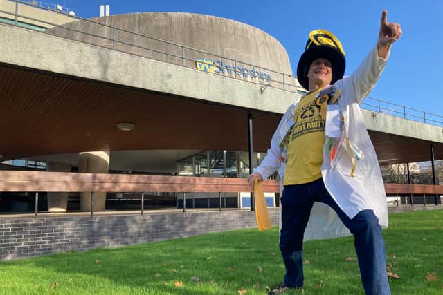 The Official Monster Raving Loony Party's Nick the Incredible Flying Brick, outside Shirehall