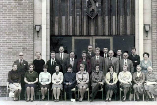 Mary, standing centre, at Madeley Modern School in 1964. Picture courtesy of Daphne Roberts.