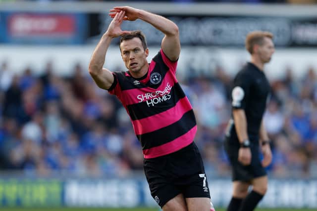 Shaun Whalley of Shrewsbury Town celebrates after scoring a goal to make it 1-1. (AMA)