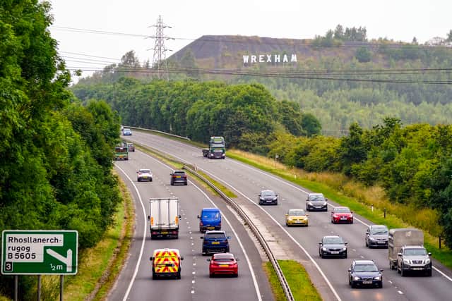 A large sign for Wrexham, in the style of the Hollywood sign in Los Angeles, USA, was installed on the Bursham Bank in Wrexham. Photo: Peter Byrne/PA Wire.