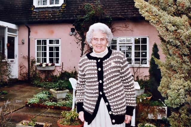 Mary Whitehouse outside her Essex home in the early 1990s.
