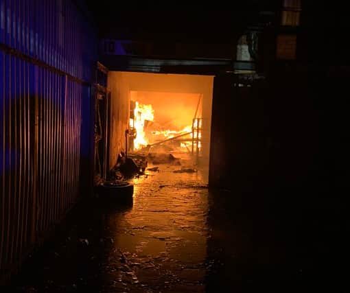The blaze in the unit. photo: Wem Fire Service