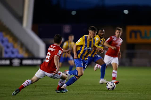 Tom Lowery of Crewe Alexandra and Charlie Caton of Shrewsbury Town
