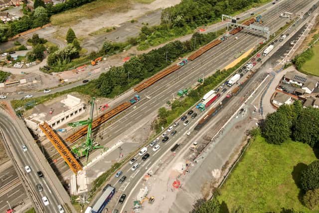 Aerial photos showing traffic queuing on the slip road. Photo: Paul Turner
