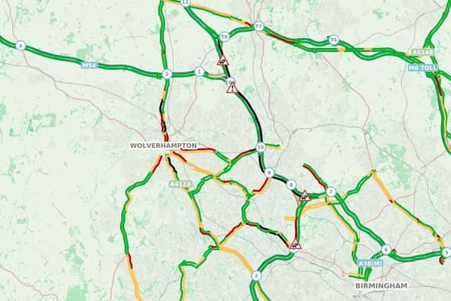 Map showing traffic around the M6 at around 3pm on Saturday, August 7. Image: Highways England
