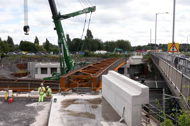 The four beams will hold the new northern bridge at the junction