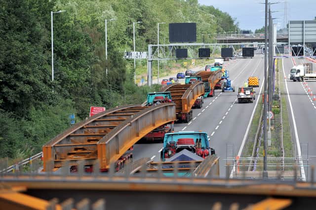 The bridge beams waiting to be lifted into place at Junction 10