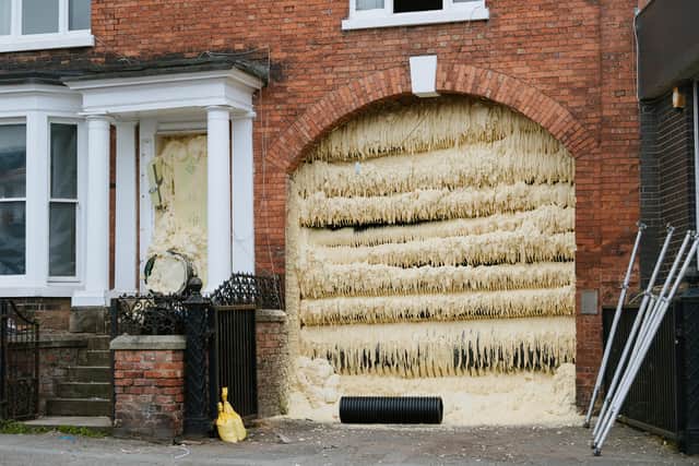 110 St Michael's Street in Shrewsbury has been filled with concrete foam to help prevent its collapse